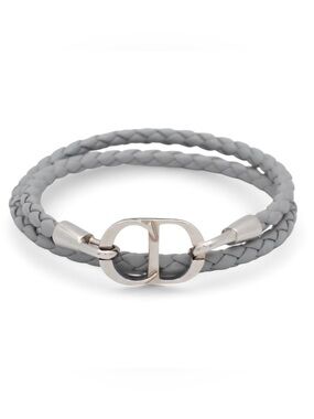 Dior Gray Braided Double-Wrap Leather Bracelet with Silver CD Clasp